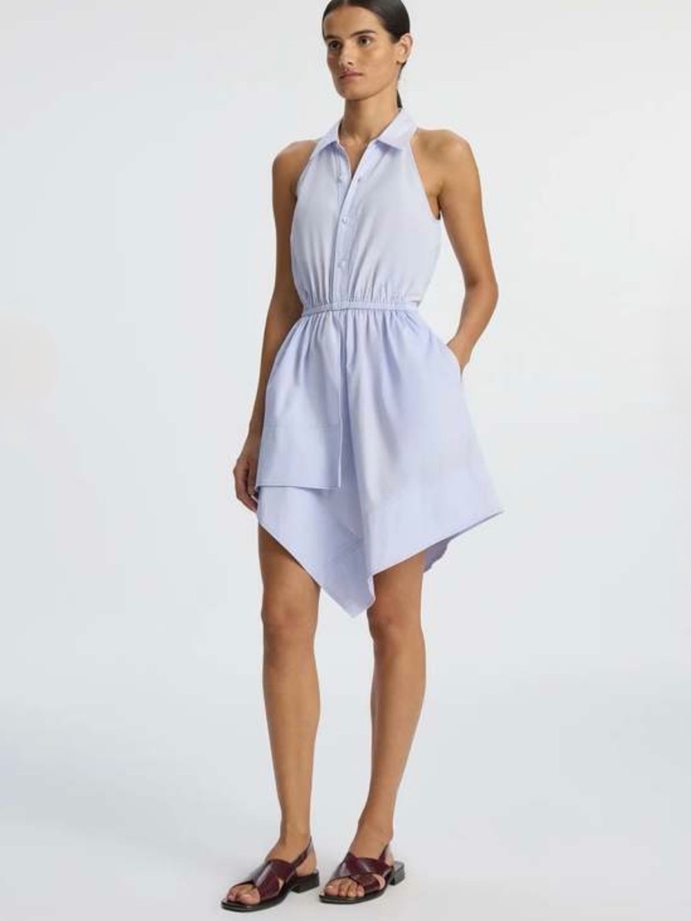 A.L.C. Aria Sky Blue Sleeveless Poplin Mini Shirt Dress Size 12 NWT